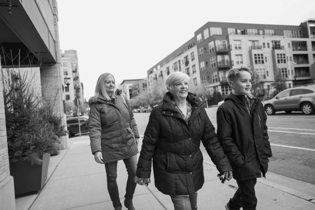 independent living, Mother, daughter and son walking.