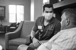 Male care giver, Ecumen employee with man