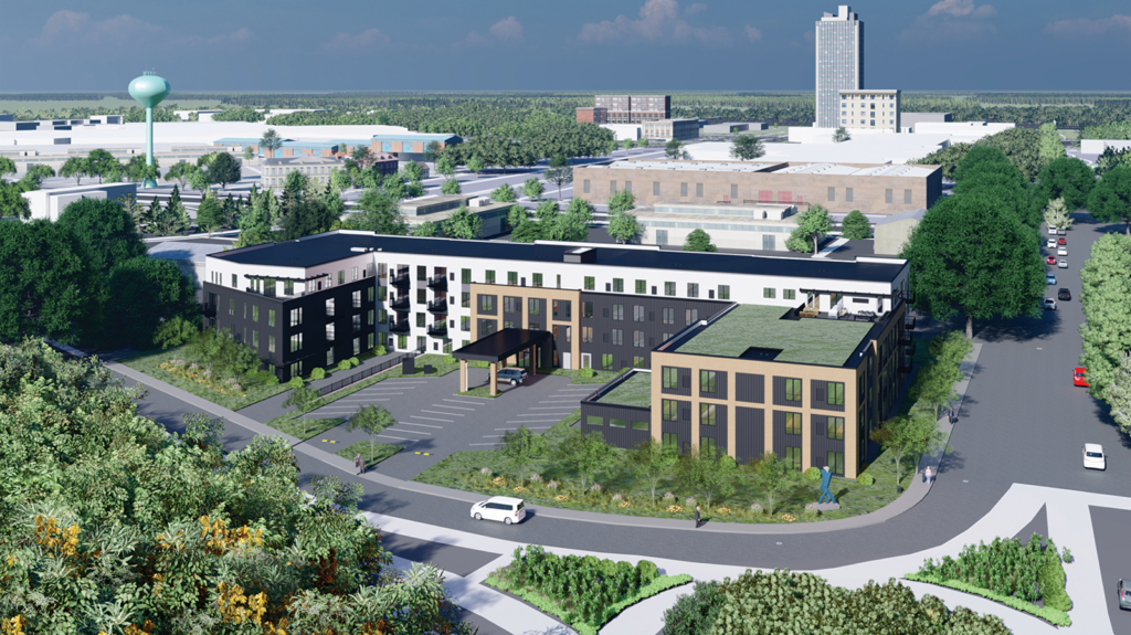 Architectural rendering of the exterior of Forty-Forty Flats