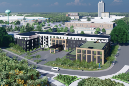 Architectural rendering of the exterior of Forty-Forty Flats