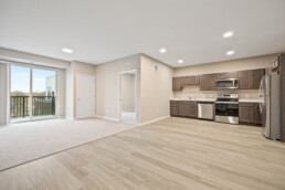 living room, kitchen and balcony